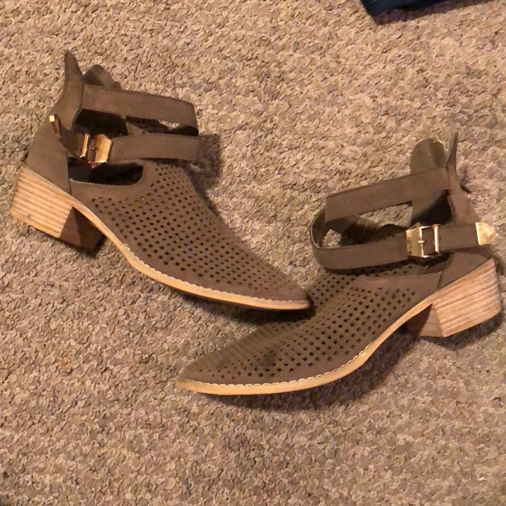 Tan flat booties